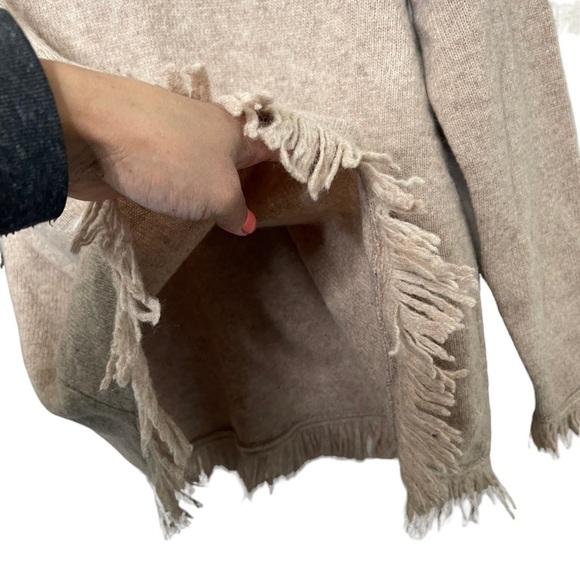 Rafaella 100% Lambswool Turtleneck Sweater Size M Fringes Neutral Western Boho - Picture 5 of 7